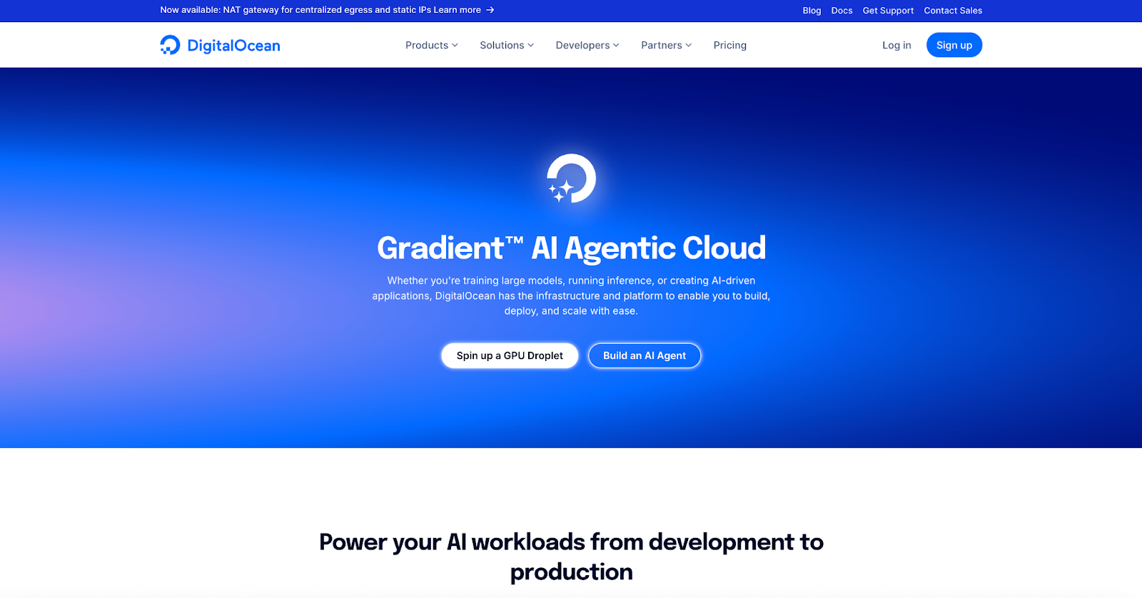 DigitalOcean Gradient AI Agentic Cloud product page